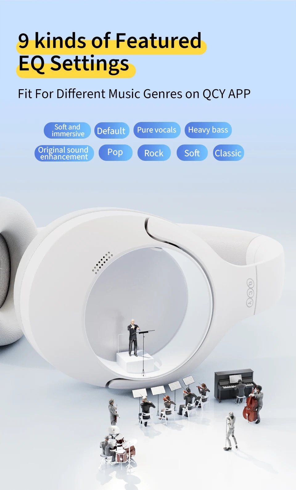 QCY-Écouteurs sans fil et filaires H3 Lite ANC, Bluetooth 5.3, casque supra-auriculaire pliable, son HIFI, 60 heures de lecture, écouteurs pour touristes allergiques