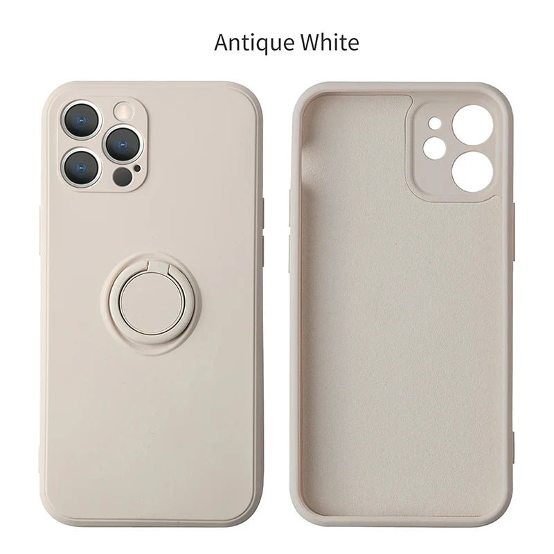 Coque de téléphone avec anneau de support magnétique en Silicone liquide, étui arrière antichoc pour IPhone 15 14 13 12 11 Pro Max Mini X XS XR 8 7 Plus