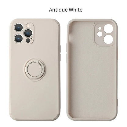 Coque de téléphone avec anneau de support magnétique en Silicone liquide, étui arrière antichoc pour IPhone 15 14 13 12 11 Pro Max Mini X XS XR 8 7 Plus