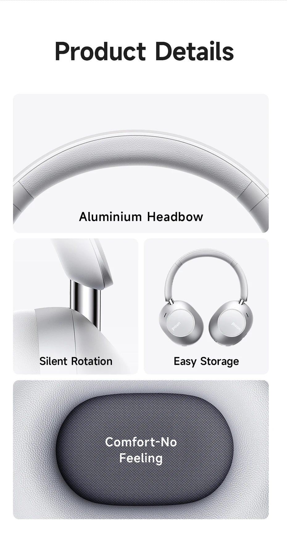 Picun-Casque Bluetooth à suppression active du bruit F6, suivi de la tête ANC, audio 3D, casque sans fil, haute résolution, faible latence de contrôle