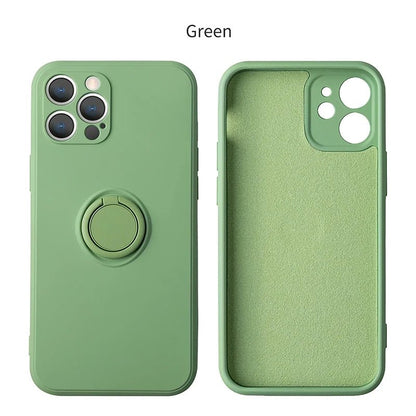 Coque de téléphone avec anneau de support magnétique en Silicone liquide, étui arrière antichoc pour IPhone 15 14 13 12 11 Pro Max Mini X XS XR 8 7 Plus
