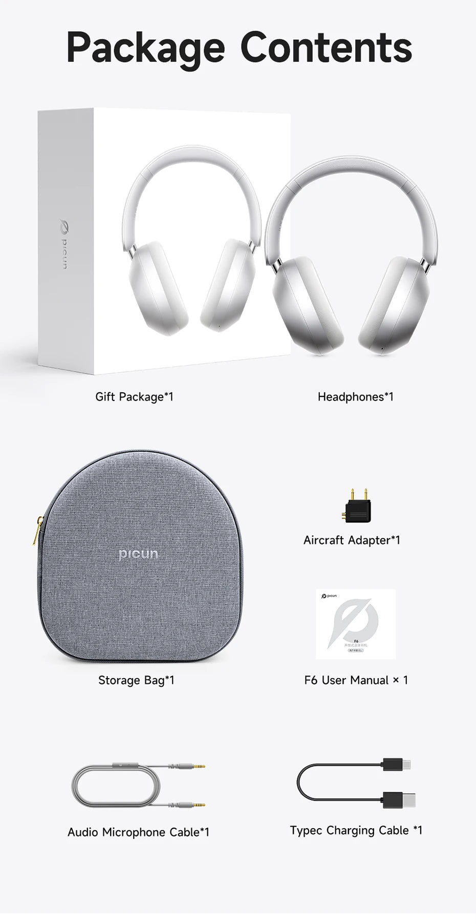 Picun-Casque Bluetooth à suppression active du bruit F6, suivi de la tête ANC, audio 3D, casque sans fil, haute résolution, faible latence de contrôle