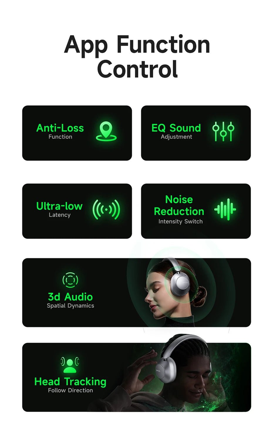 Picun-Casque Bluetooth à suppression active du bruit F6, suivi de la tête ANC, audio 3D, casque sans fil, haute résolution, faible latence de contrôle