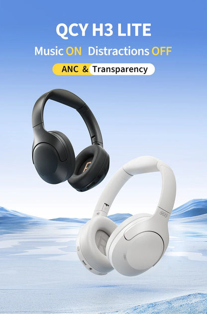 QCY-Écouteurs sans fil et filaires H3 Lite ANC, Bluetooth 5.3, casque supra-auriculaire pliable, son HIFI, 60 heures de lecture, écouteurs pour touristes allergiques
