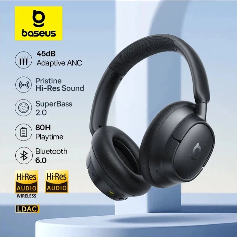 Baseus EH10 NC ANC casque sans fil 45dB casques hybrides adaptatifs antibruit casque LDAC haute résolution Bluetooth 6.0 80 heures