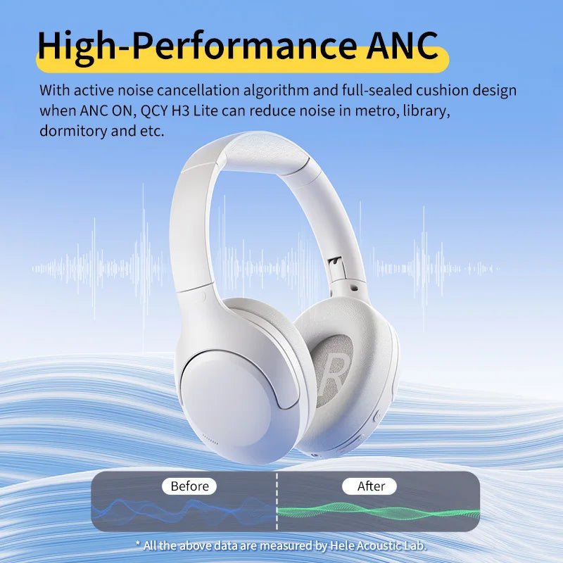 QCY-Écouteurs sans fil et filaires H3 Lite ANC, Bluetooth 5.3, casque supra-auriculaire pliable, son HIFI, 60 heures de lecture, écouteurs pour touristes allergiques