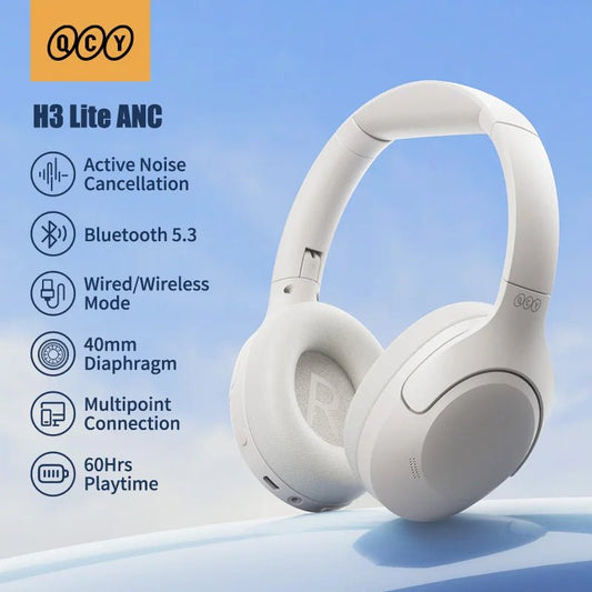 QCY-Écouteurs sans fil et filaires H3 Lite ANC, Bluetooth 5.3, casque supra-auriculaire pliable, son HIFI, 60 heures de lecture, écouteurs pour touristes allergiques