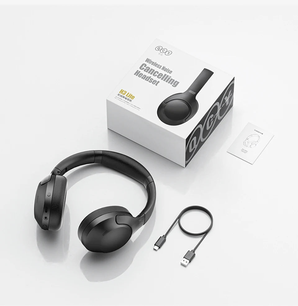 QCY-Écouteurs sans fil et filaires H3 Lite ANC, Bluetooth 5.3, casque supra-auriculaire pliable, son HIFI, 60 heures de lecture, écouteurs pour touristes allergiques
