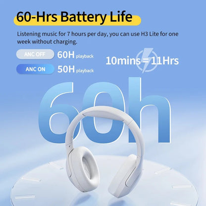 QCY-Écouteurs sans fil et filaires H3 Lite ANC, Bluetooth 5.3, casque supra-auriculaire pliable, son HIFI, 60 heures de lecture, écouteurs pour touristes allergiques