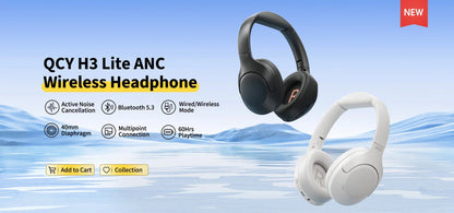 QCY-Écouteurs sans fil et filaires H3 Lite ANC, Bluetooth 5.3, casque supra-auriculaire pliable, son HIFI, 60 heures de lecture, écouteurs pour touristes allergiques