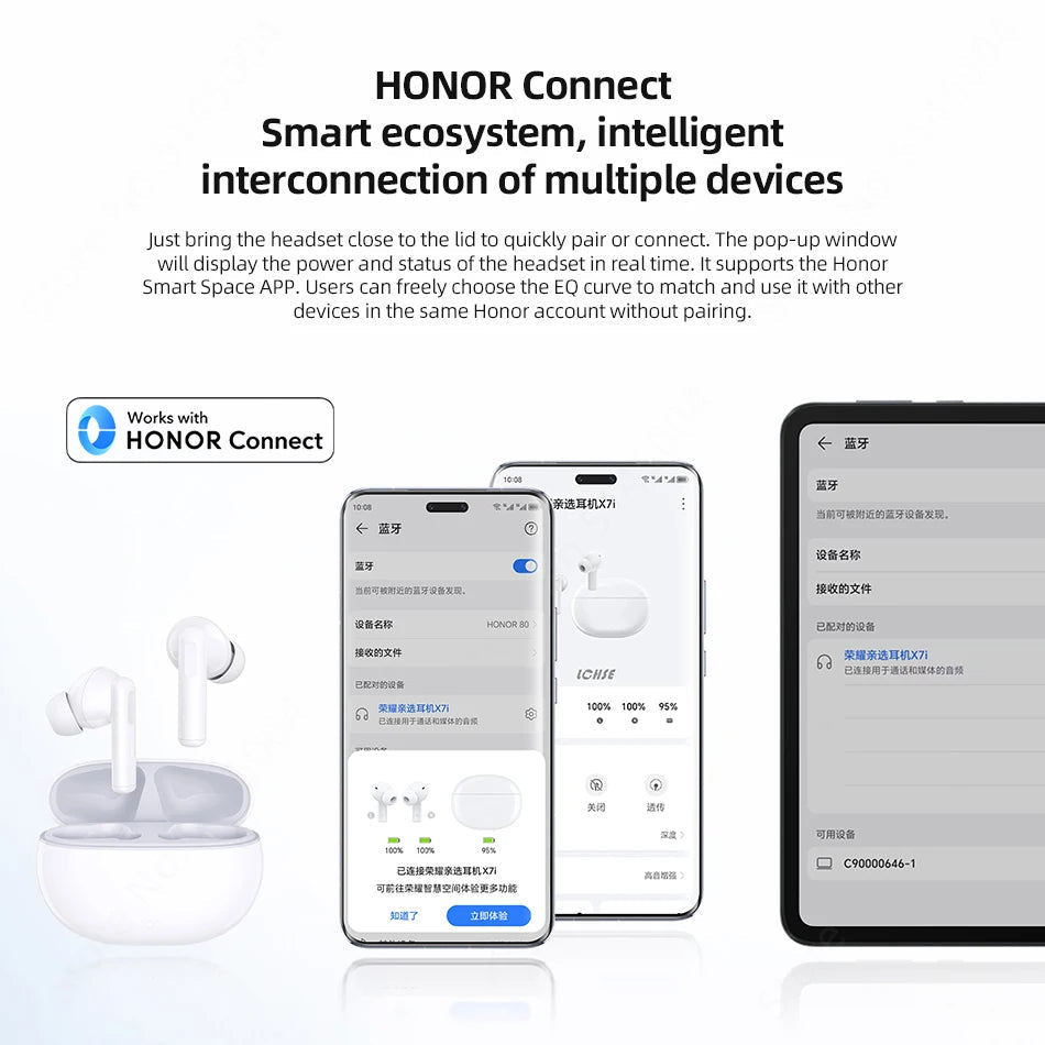 Honor CHOICE LCHSE X7i écouteurs True Wireless 45dB suppression Active du bruit TWS écouteur Bluetooth 40 heures d'autonomie de la batterie