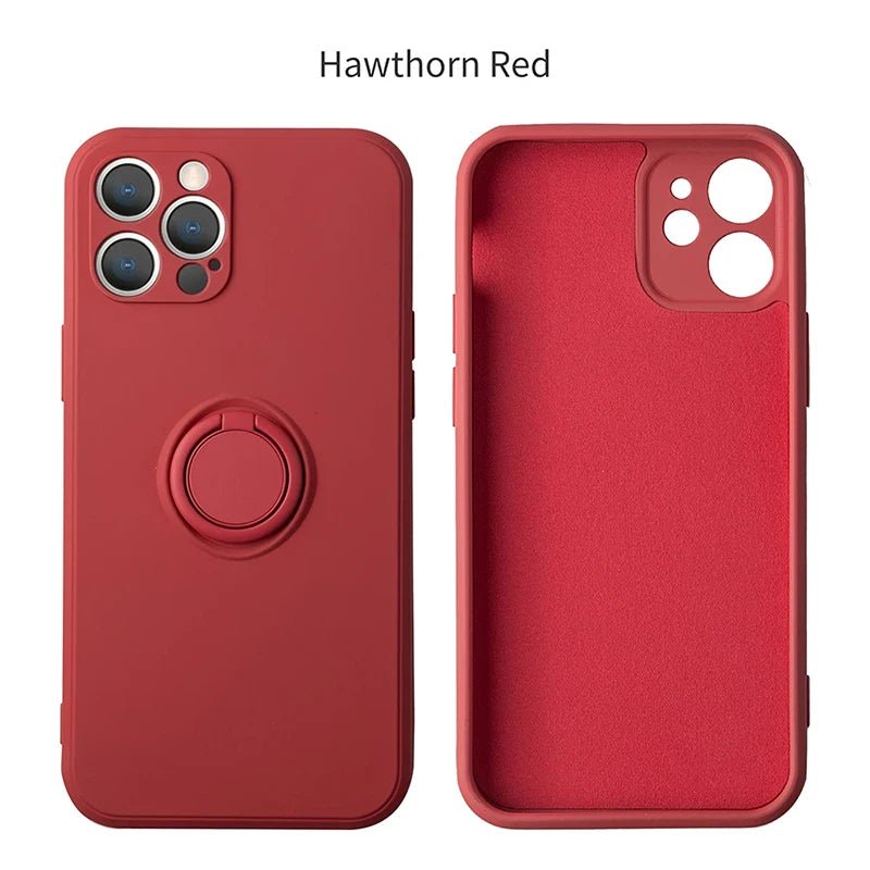 Coque de téléphone avec anneau de support magnétique en Silicone liquide, étui arrière antichoc pour IPhone 15 14 13 12 11 Pro Max Mini X XS XR 8 7 Plus