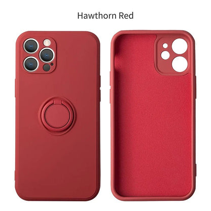 Coque de téléphone avec anneau de support magnétique en Silicone liquide, étui arrière antichoc pour IPhone 15 14 13 12 11 Pro Max Mini X XS XR 8 7 Plus