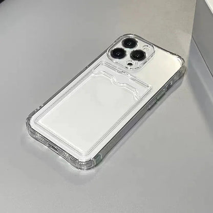 Coque de téléphone transparente antichoc pour iPhone 15 14 13 12 11 Pro, Protection arrière avec poche pour cartes