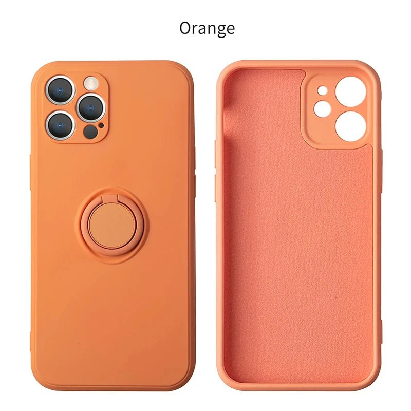 Coque de téléphone avec anneau de support magnétique en Silicone liquide, étui arrière antichoc pour IPhone 15 14 13 12 11 Pro Max Mini X XS XR 8 7 Plus