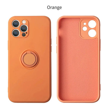 Coque de téléphone avec anneau de support magnétique en Silicone liquide, étui arrière antichoc pour IPhone 15 14 13 12 11 Pro Max Mini X XS XR 8 7 Plus