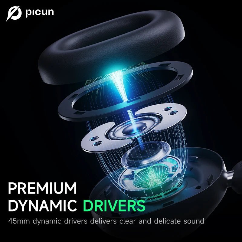 Picun-Casque Bluetooth à suppression active du bruit F6, suivi de la tête ANC, audio 3D, casque sans fil, haute résolution, faible latence de contrôle