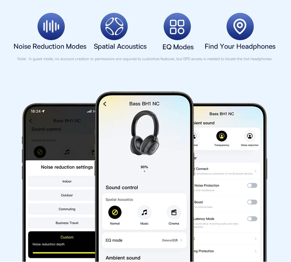 Baseus EH10 NC ANC casque sans fil 45dB casques hybrides adaptatifs antibruit casque LDAC haute résolution Bluetooth 6.0 80 heures