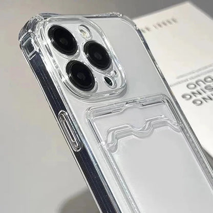 Coque de téléphone transparente antichoc pour iPhone 15 14 13 12 11 Pro, Protection arrière avec poche pour cartes